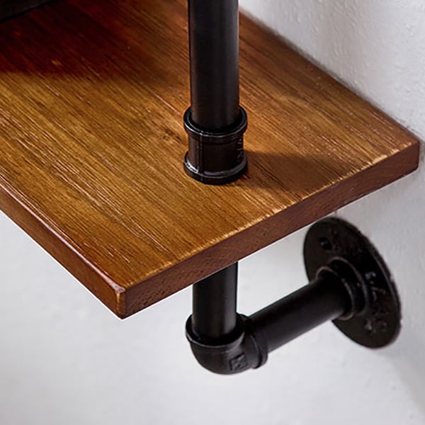 Industrial Wood WallMounted Pipe Ladder Bookshelf in MetalHomary