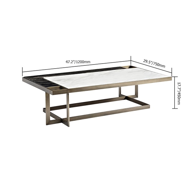 Modern Marble Coffee Table with Stainless Steel Base in Black & White
