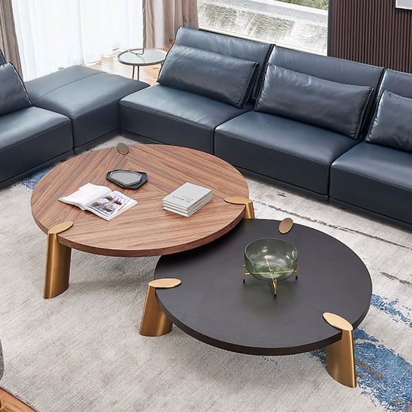 Modern Round Coffee Table with Walnut Veneer Top Stainless Steel Legs ...