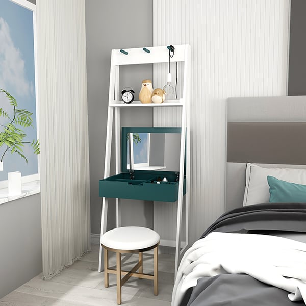 Modern Makeup Table with Shelving&Mirror&Hooks Homary UK