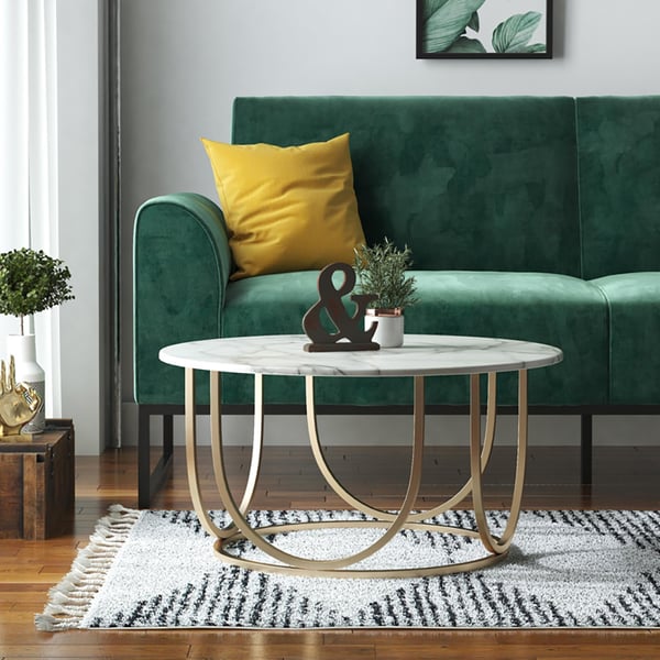 Round Coffee Table Marble Top & Metal Base Homary