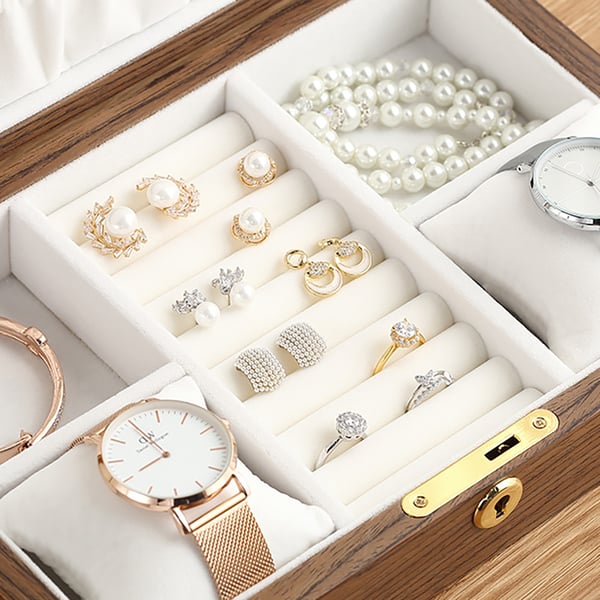 Wooden Lockable Jewelry Box Portable Storage Box with Lid Homary UK
