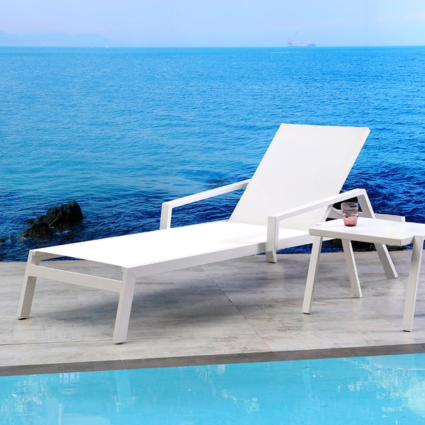 3PC Outdoor Aluminum Patio Furniture Chaise Lounge Set 2 Chaise & 1 End Table