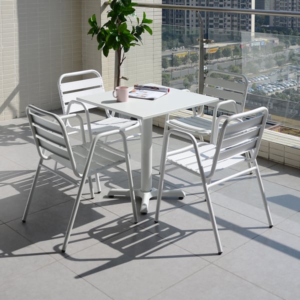 5Pieces Aluminum Patio Coffee Set with Square Pedestal Table and 4