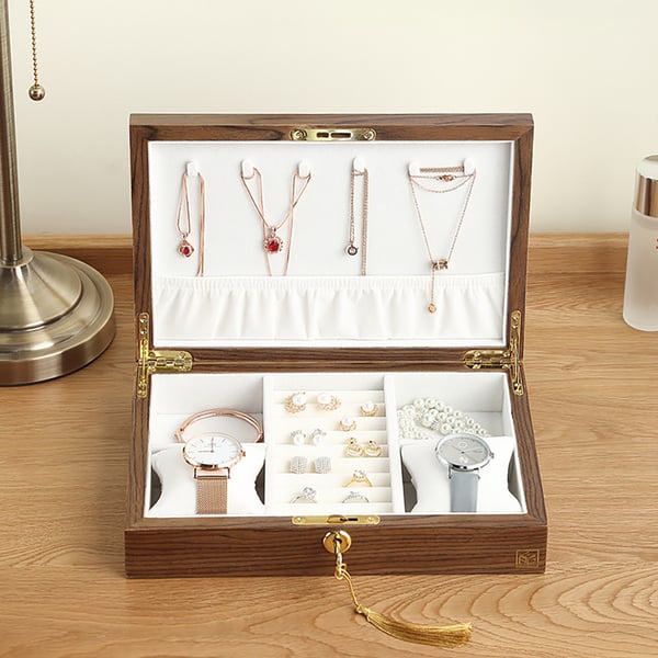 Wooden Lockable Jewelry Box Portable Storage Box with Lid Homary UK