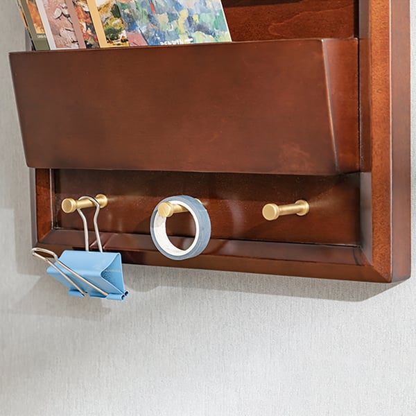 Rustic Pinboard Cork Board Key & Mail Organiser with Hooks Homary UK