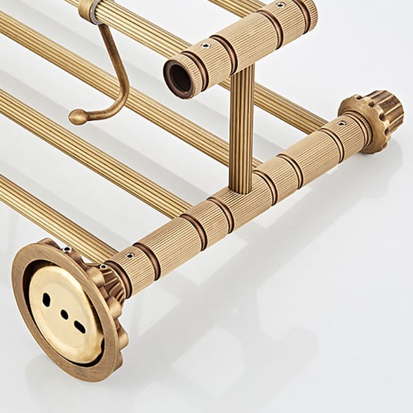 Vintage Brushed Gold Towel Bar Bathroom Towel Shelf with HooksHomary