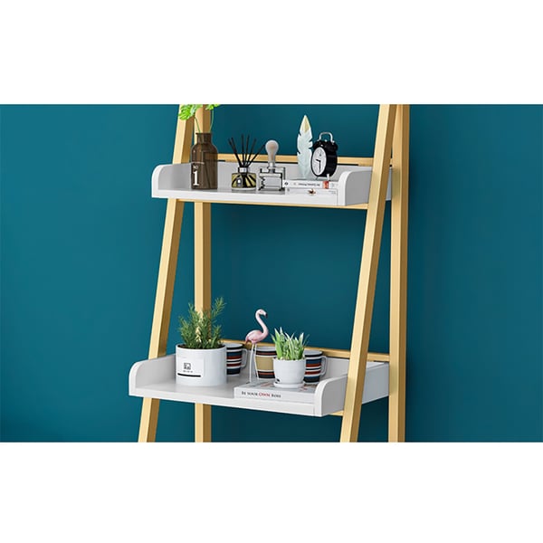White & Gold Ladder Bookcase Storage with Drawers Homary