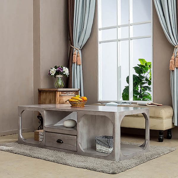 Rustic Coffee Table with Storage Natural Rectangle Wood & Metal | Homary UK