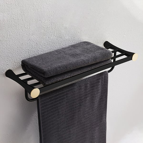 Toallero de baño moderno montado en la pared en negro y dorado con ...