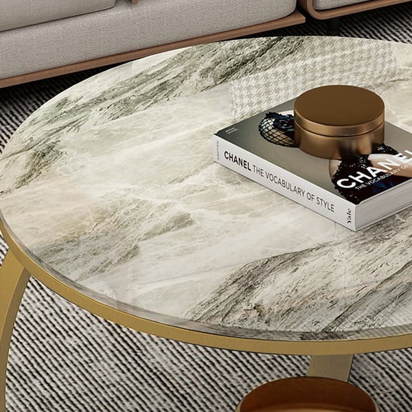 Round Coffee Table with Sintered Stone Top & Metal Base | Homary