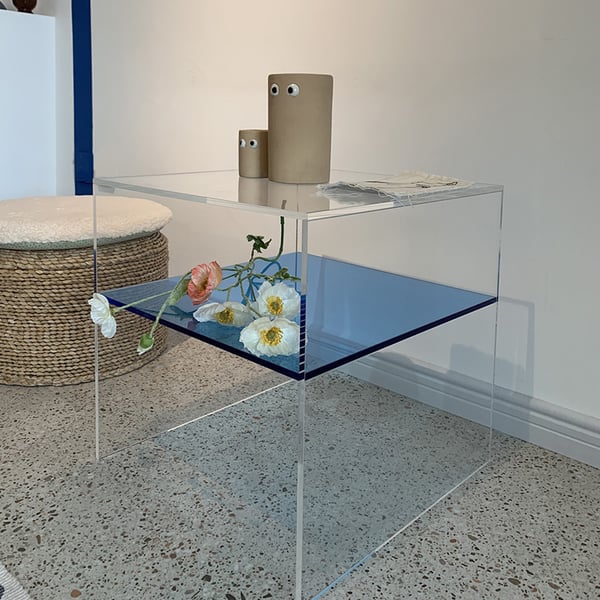 Square Acrylic End Table in Clear & Blue Side Table Homary