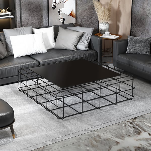 Black Coffee Table in Metal Square Accent Table | Homary