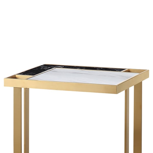 Modern Narrow Marble End Table in White & Black with Stainless Steel