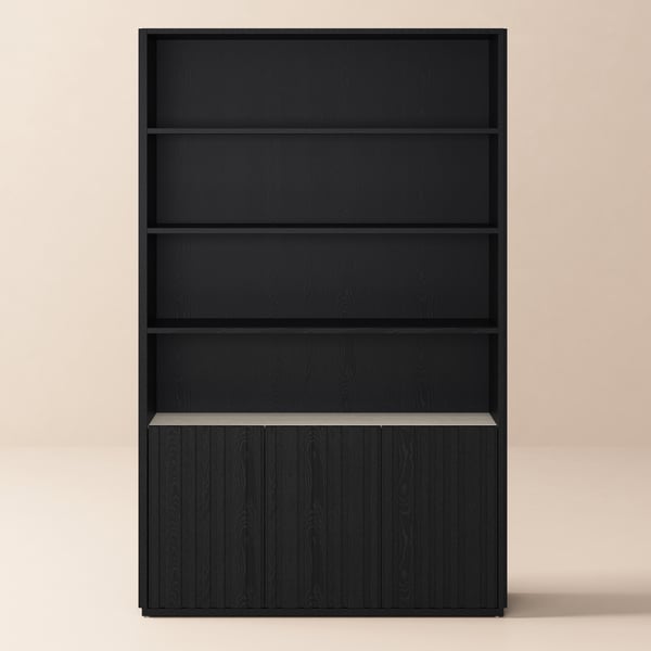 Aura 47" Ash Wood Fluted Bookcase With Sintered Stone Top