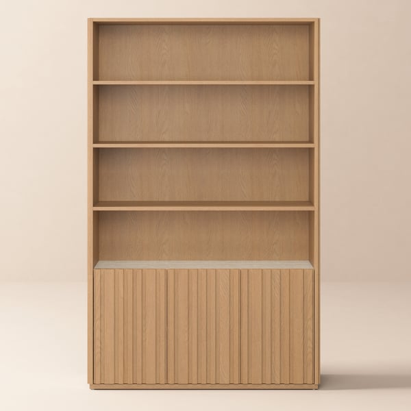 Aura 120cm Boekenkast van Essenhout met Gegroefde Details en Blad van Sintersteen