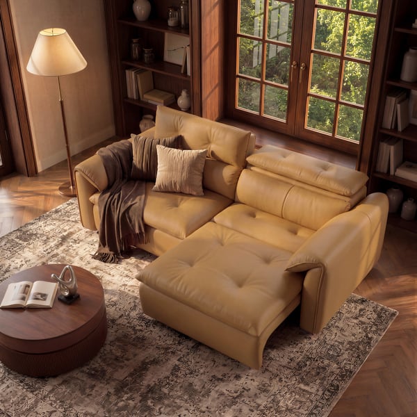 87" 2-Seater Genuine Leather Power Convertible Sleeper Sofa with Adjustable Headrests