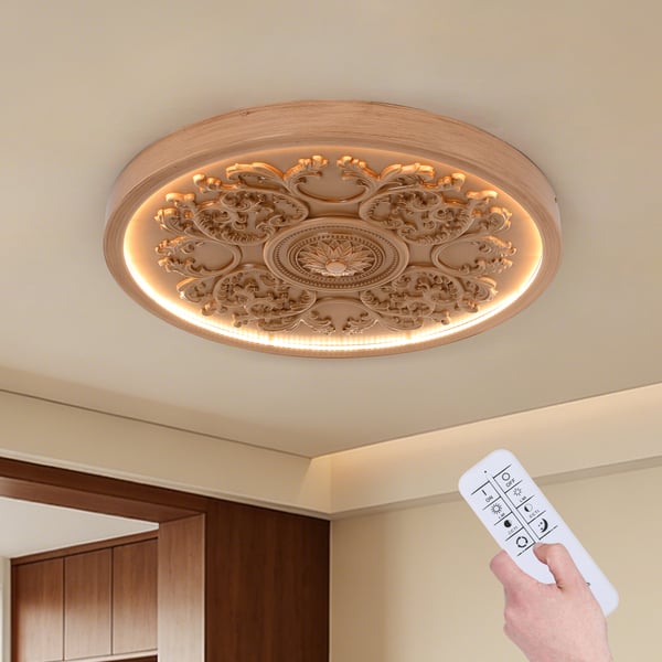 French Elegant Natural Resin 3D Carved LED Dimmable Flush Mount Ceiling Light