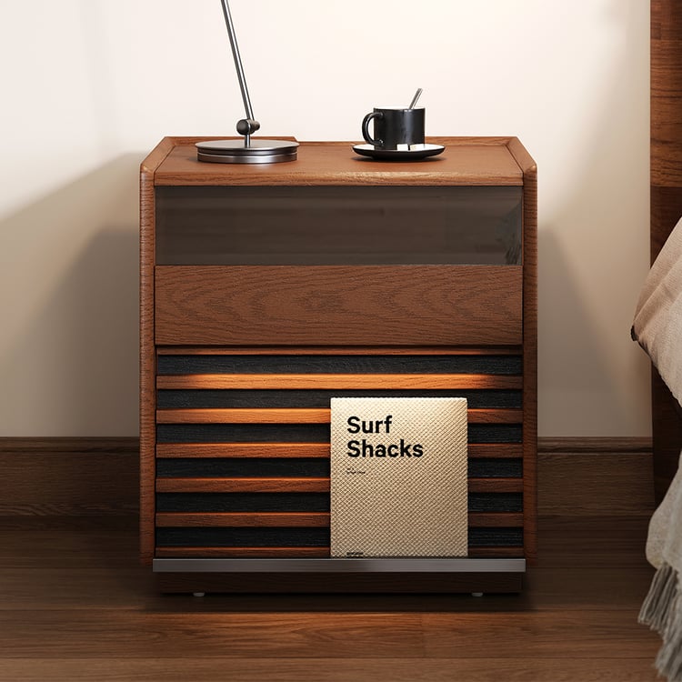 Walnut & Light Wood Nightstand with 2 Drawers | Homary