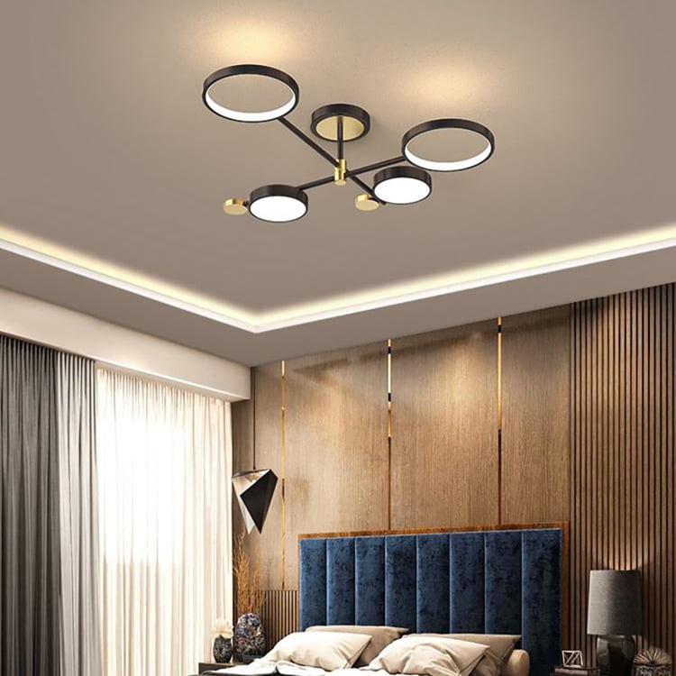 Nordic Style Semi Flush Mount Lighting Gold/Black Ceiling Light Fixture LED Ring
