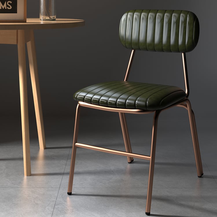 4-delige moderne eetkamerstoelen met groen kunstleer bekleed en metalen frame