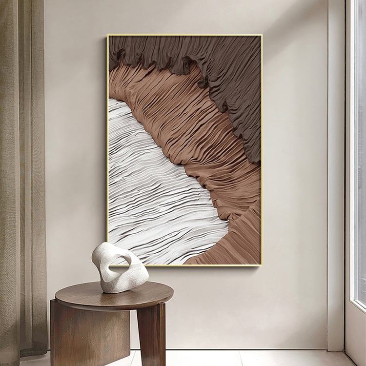 Japandi Abstract Canvas Wall Art Print Framed Wall Decor in White & Brown