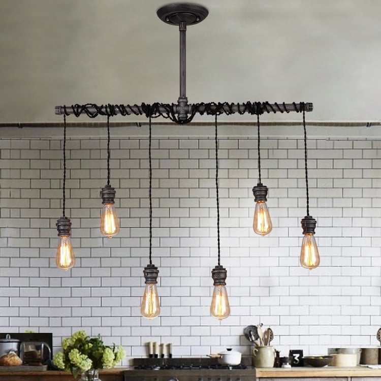 Industrial 6-Light Plumbing Pipe Hanging Pendant Light for Kitchen Island