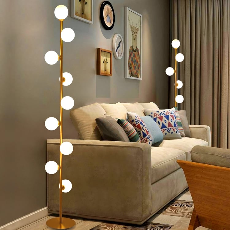 Set of 2 Modern LED Gold 9-Light Tree Floor Lamp White Glass Globe
