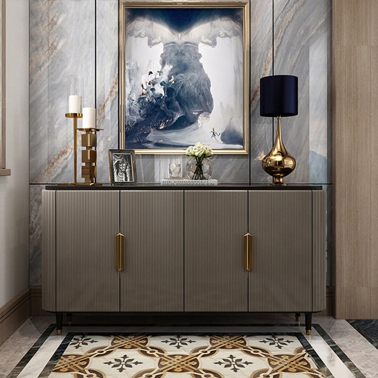 Modern dressoir buffet zwarte keukenkast met 4 deuren in goud