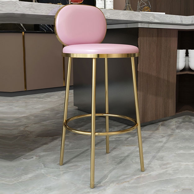 Tabouret de Comptoir Rond en Similicuir Rose Moderne avec Dossier