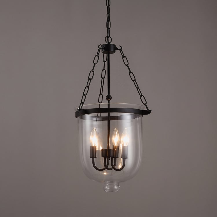 Retro Rustic Clear Glass Bell Jar Large Pendant Light with 3 Candle Lights
