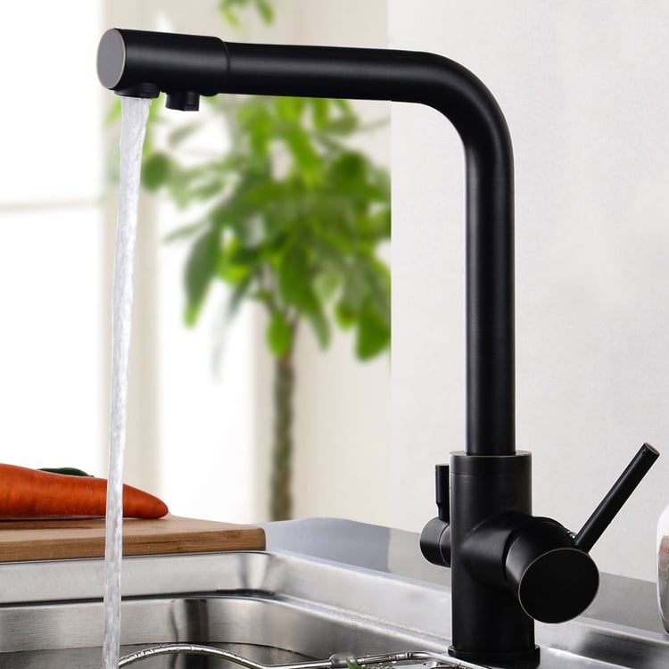 Stev Monobloc Dual Lever Kitchen Mixer Tap with Water Filtering in Antique Black