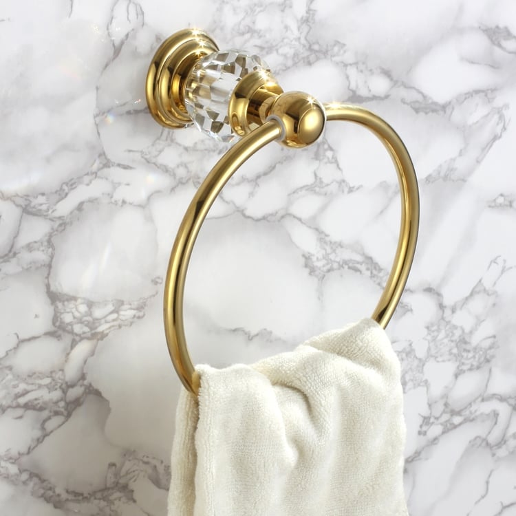 Charles Luxurious Clear Crystal Solid Brass Wall Mount Bathroom Round Towel Ring