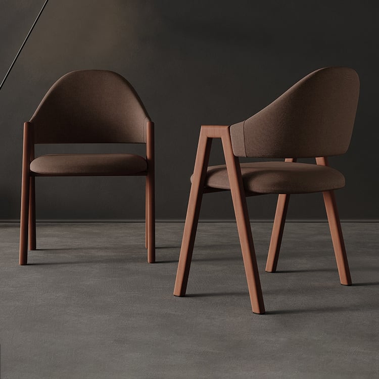 Contemporary brown linen dining chair with upholstery, set of 4