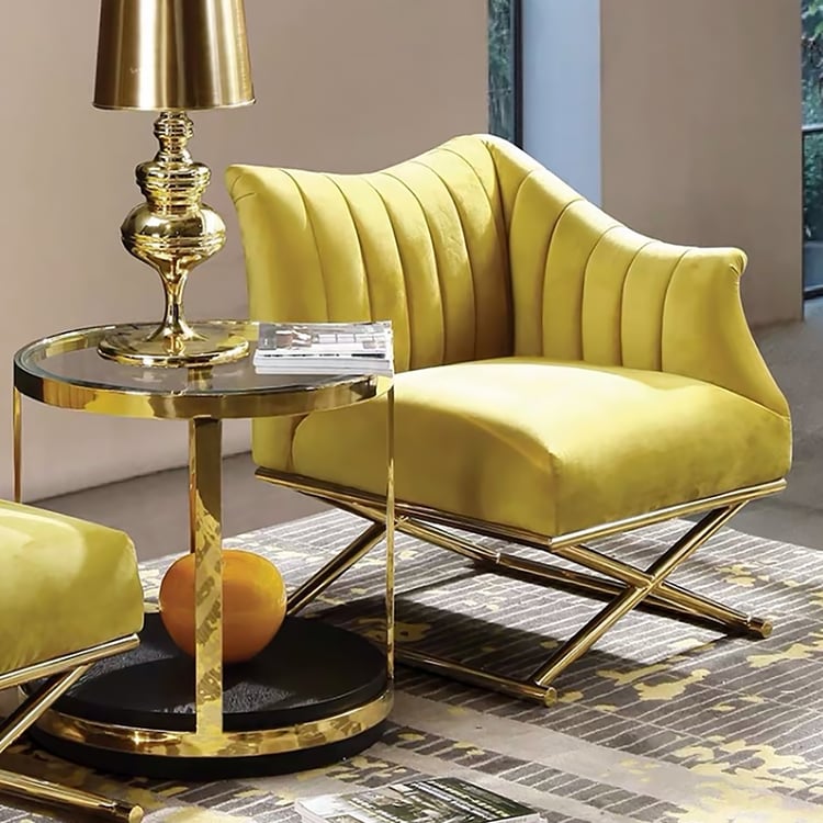 Sedia Glam Accent in velluto rivestita in stile B con gambe dorate, sedia laterale sinistra