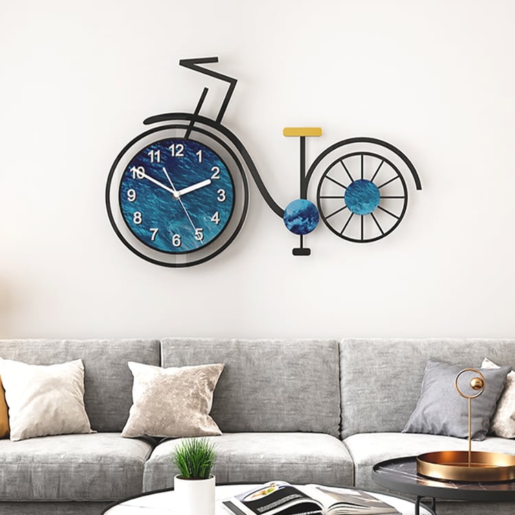 625 mm moderne 3D stille wandklok van acryl voor grote fietsen, woondecoratie, kunst in zwart en blauw