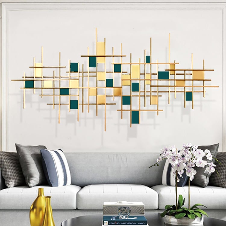 51.2" Modern Gold & Dark Green Metal Wall Decor Home Art for Living Room