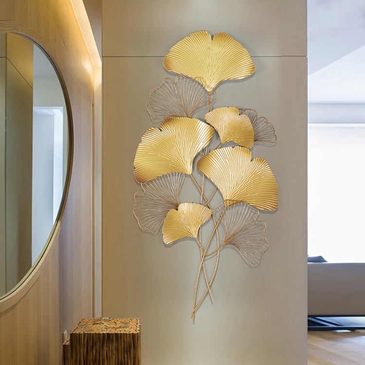 Modern Metal Ginkgo Leaves Wall Decor Home Hanging Art in Gold