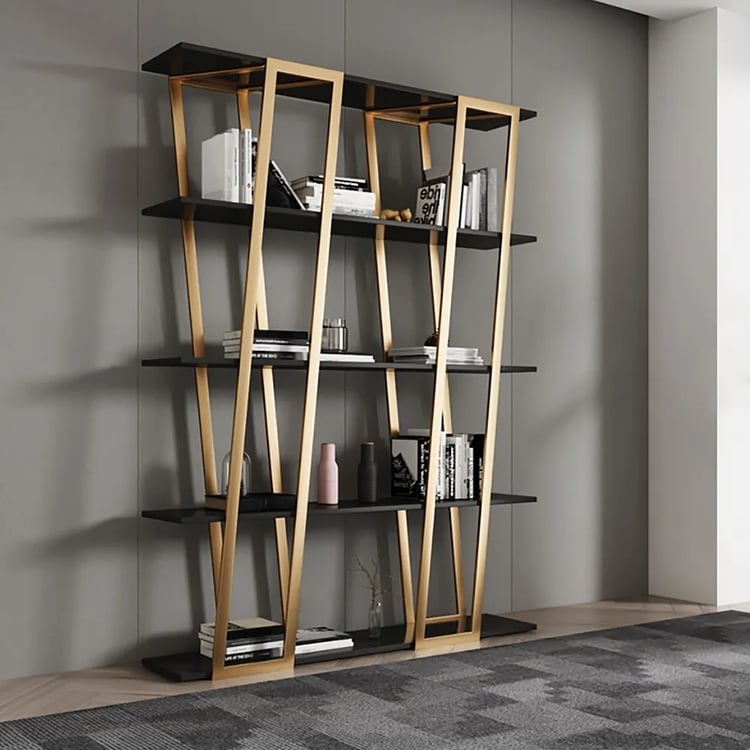 Modern Parallel Etagere Bookshelf in Black & Gold