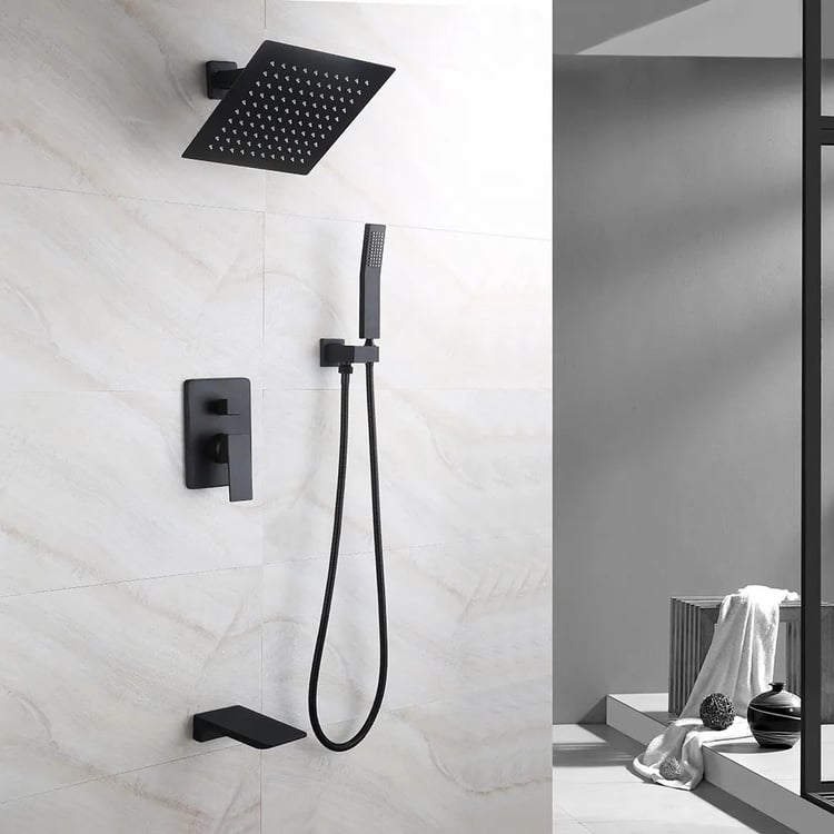 Wall Mount 10" Rainshower Hand Shower & Tub Spout Shower System in Matte Black