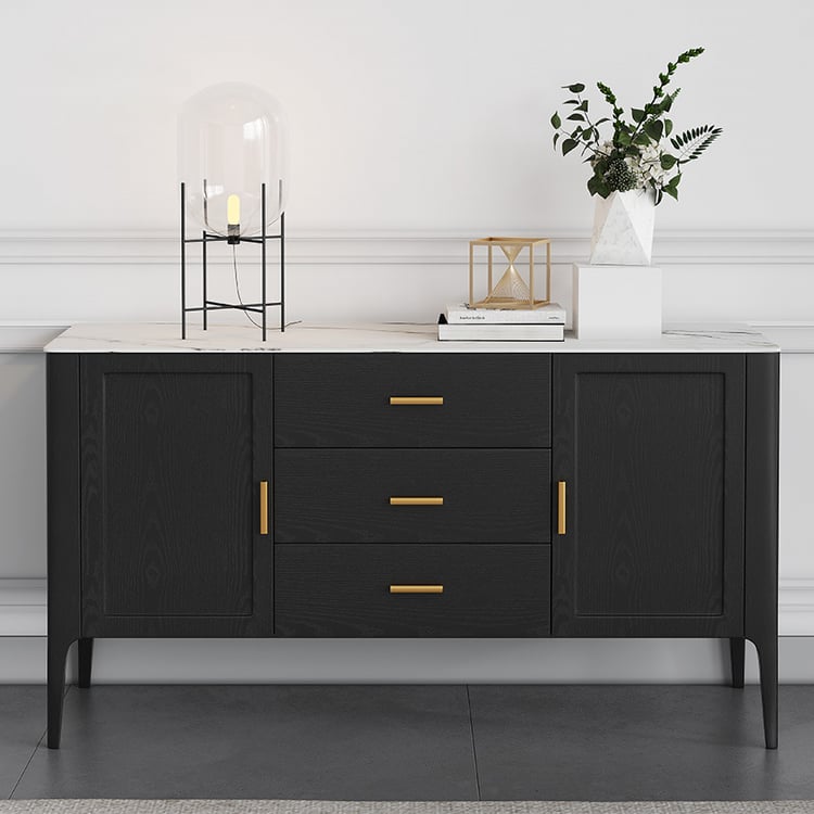 Modern zwart dressoir buffet gesinterde stenen lades en deuren keukenkast Gold Pull