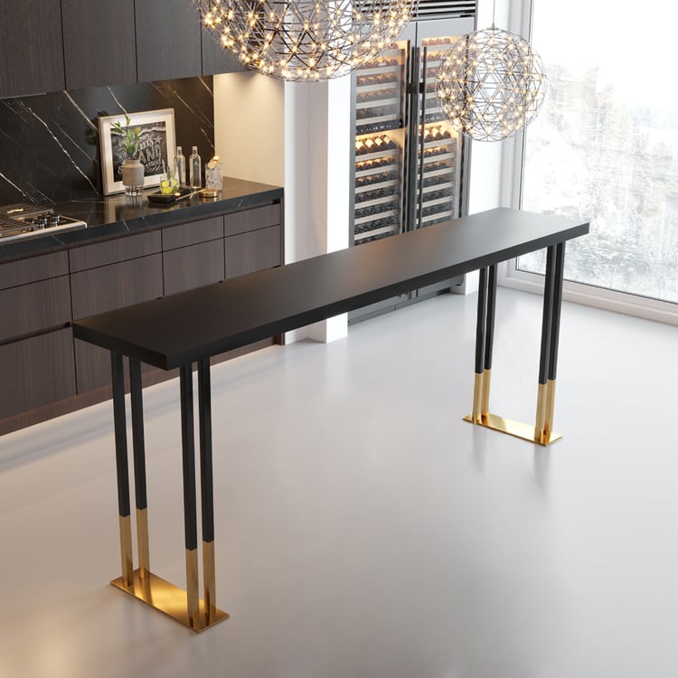 Hover 63" Black Rectangle Indoor Bar Table Stainless Steel in Gold