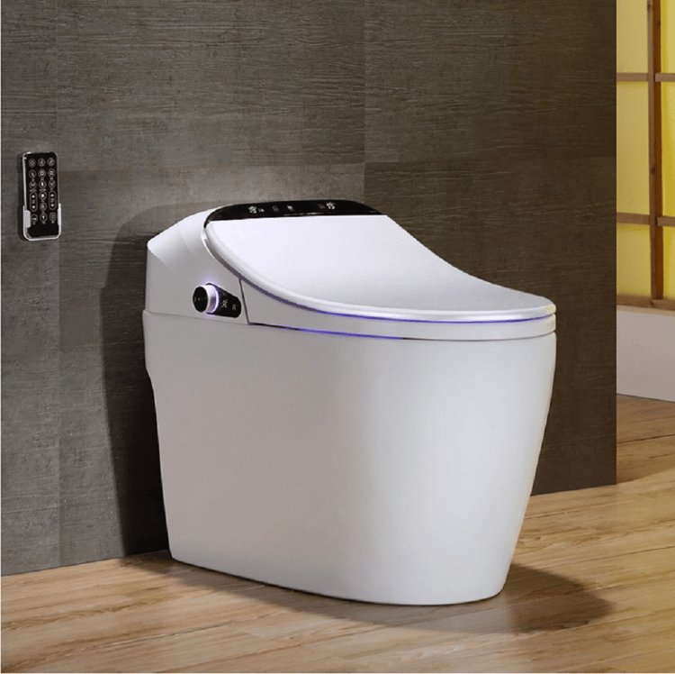 Toilette et Bidet Allongés à Montage au Sol Moderne Blanc Intelligent 1.28 GPF avec Siège Sortie Horizontale