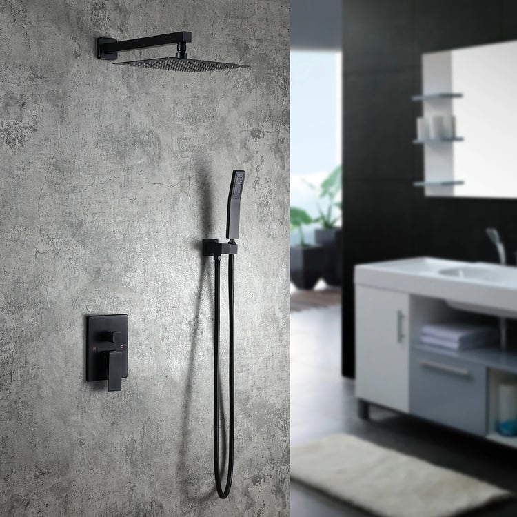 Modern 12" Wall Mounted Shower System with Handheld Shower Pressure Balance Valve