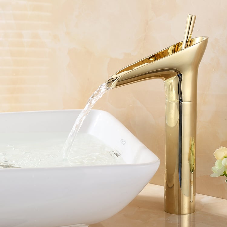 Ashfie Classic Monobloc Single Lever Handle Countertop Basin Waterfall Tap Solid Brass
