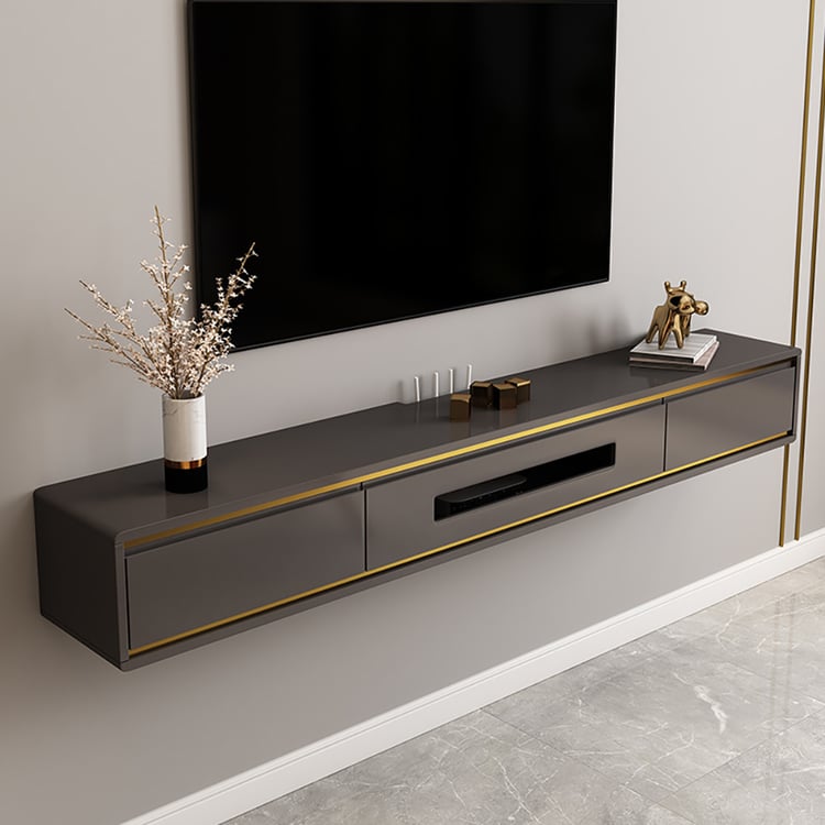 1800 mm grijze gladde tv-standaard Postmoderne minimalistische zwevende mediaconsole met opbergruimte