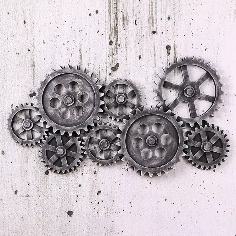 Décoration murale industrielle grise vieillie de 940 mm avec design d'engrenage en HDF pour salon