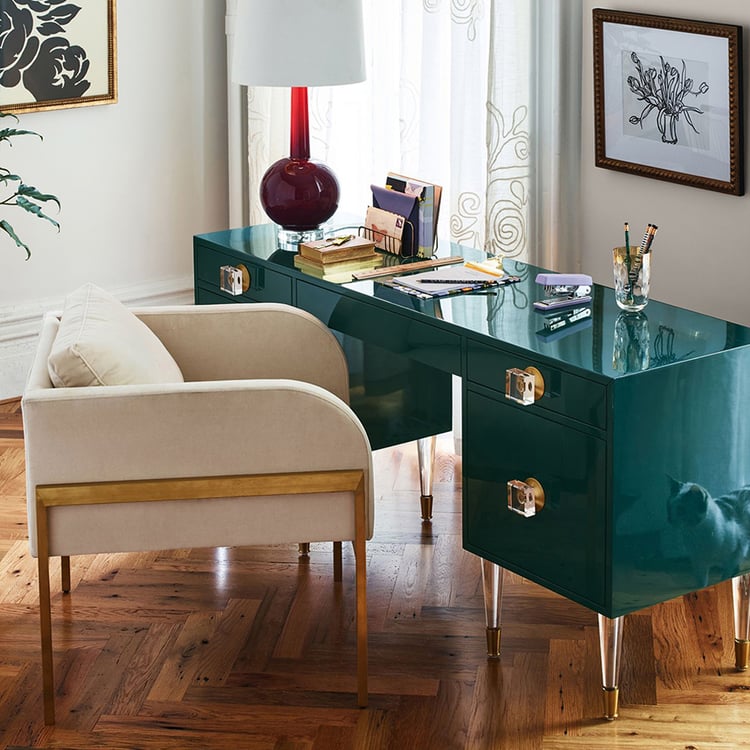 Green Modern Wood Makeup Vanity Acrylic Clear and Gold Dressing Table