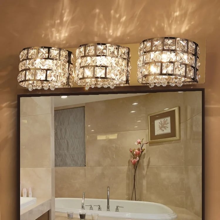 Modern Clear Crystals 3-Light Bath Vanity Wall Light in Chrome