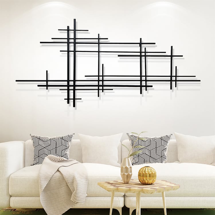 Decoração de parede minimalista de metal preto de 39" com linhas verticais para sala de estar, escritório e hotel